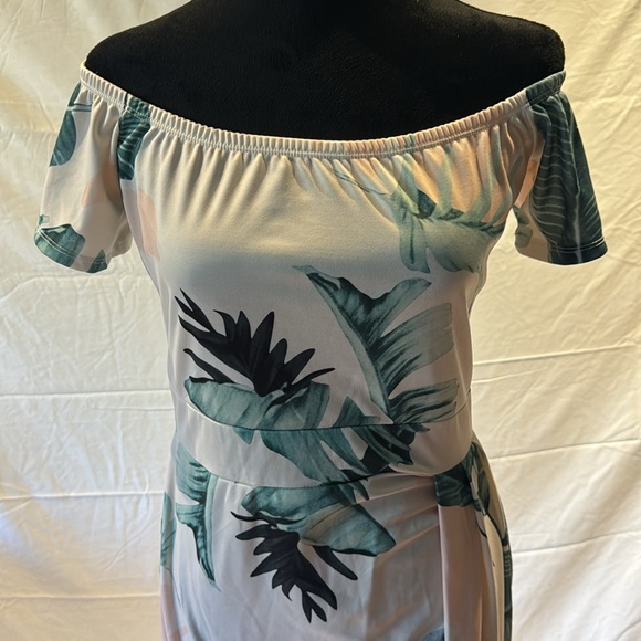 Sidefeel Off The Shoulder Floral Print Ruched Bodycon High Slit Dress - Picture 2 of 6